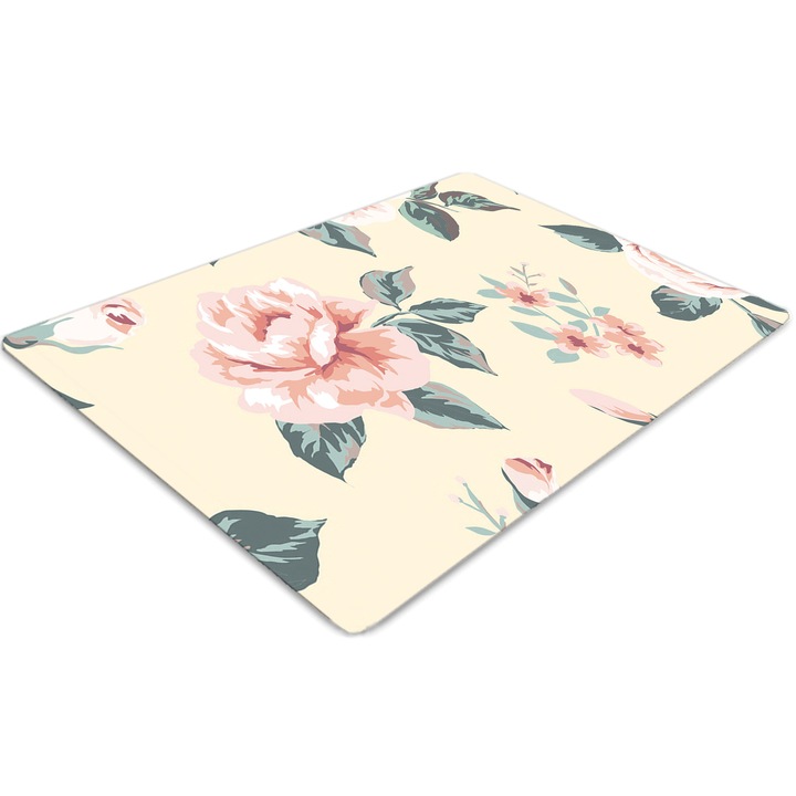 Covor pentru scaun de birou, PVC, trandafiri vintage, Galben, 140 cm x 100 cm, 010250310030100011370