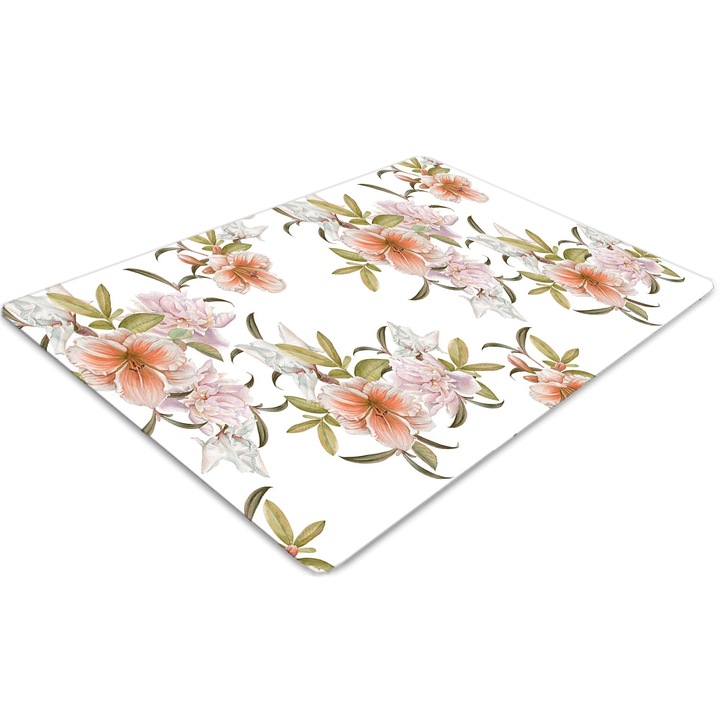 Covor pentru scaun de birou, PVC, flori de primavara, Maro, 140 cm x 100 cm, 010250310030100011364