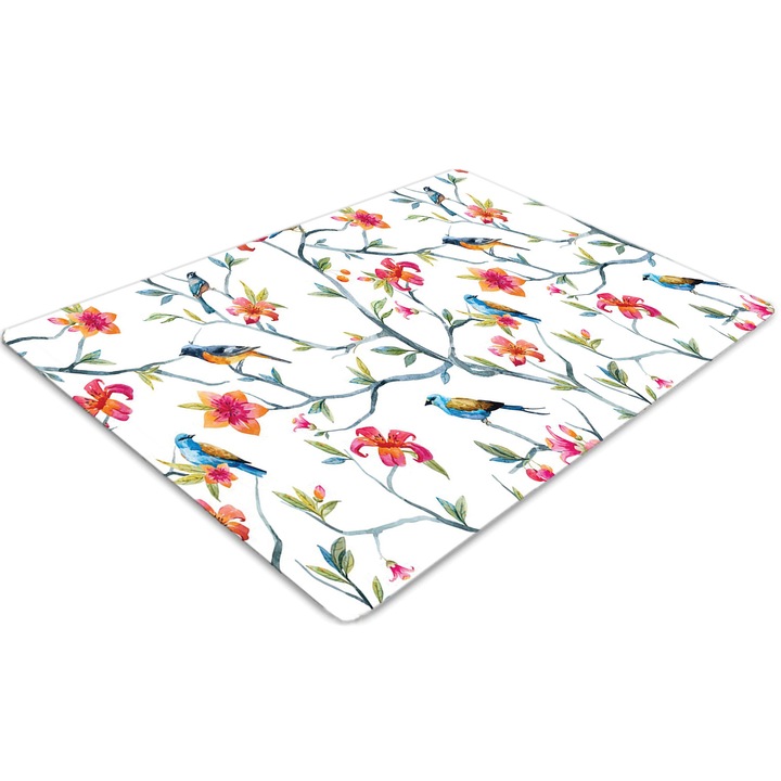 Covor pentru scaun de birou, PVC, pasari pe ramuri, Verde, 140 cm x 100 cm, 010250310030100011387