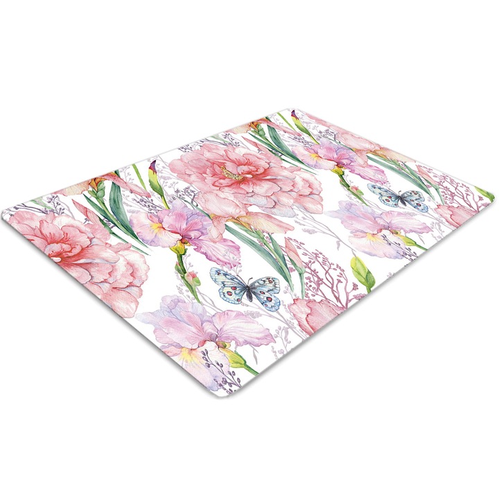 Covor pentru scaun de birou, PVC, flori bujori, Roz, 140 cm x 100 cm, 010250310030100011381