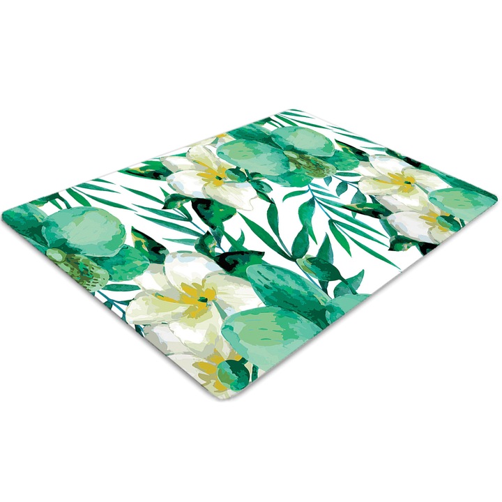 Covor pentru scaun de birou, PVC, flori pastelate, Verde, 140 cm x 100 cm, 010250310030100011365