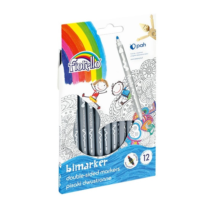Carioca 12 culori Fiorello Bimarker GR-F816-12, 2 capete, varf 1/3mm