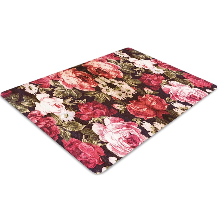 Covor PVC, Tulup, Vinil, Dreptunghi, Trandafiri rosii, Roz, 100 cm x 70 cm, 010250310010100011444