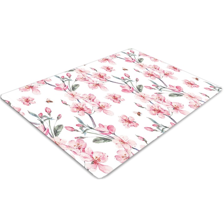 Covor pentru scaun de birou, PVC, flori subtile, Roz, 140 cm x 100 cm, 010250310030100030557