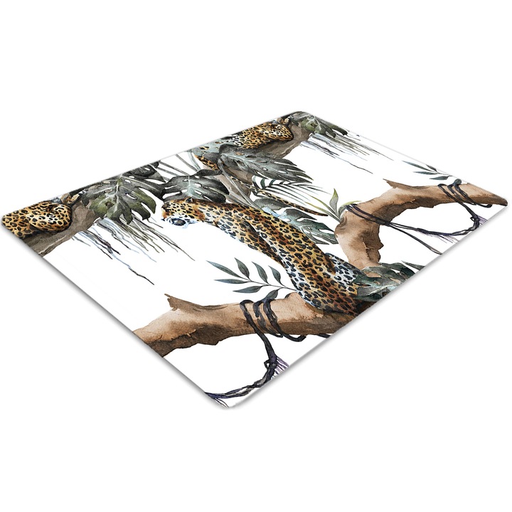 Covor pentru scaun de birou, PVC, leoparzi pe o ramura, Alb, 140 cm x 100 cm, 010250310030100030415
