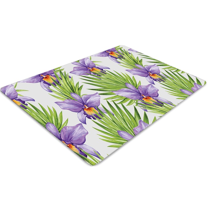 Covor pentru scaun de birou, PVC, flori violete, Verde, 140 cm x 100 cm, 010250310030100011386