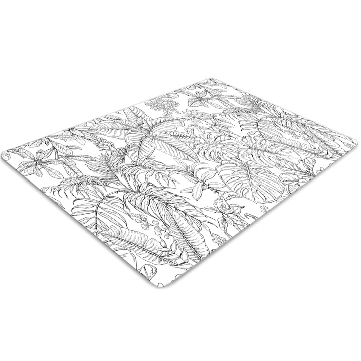 Covor pentru scaun de birou, PVC, schita tropicala, Alb, 140 cm x 100 cm, 010250310030100011363