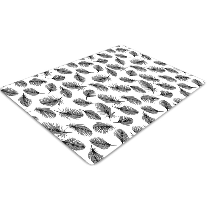 Covor pentru scaun de birou, PVC, pene albe si negre, Alb, 140 cm x 100 cm, 010250310030100011312