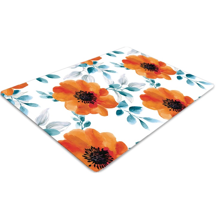 Covor pentru scaun de birou, PVC, floare portocalie, Maro, 140 cm x 100 cm, 010250310030100011371