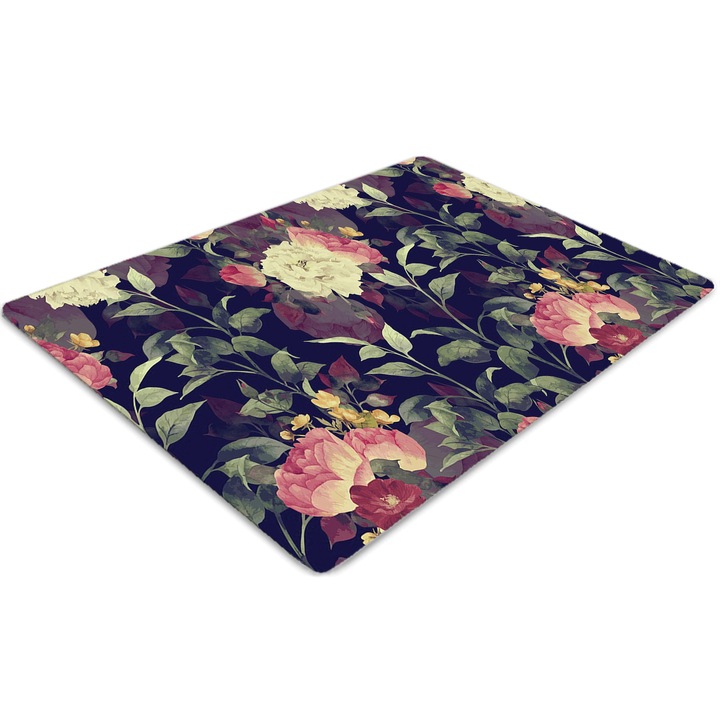 Covor pentru scaun de birou, PVC, flori de epoca, Albastru, 140 cm x 100 cm, 010250310030100030170