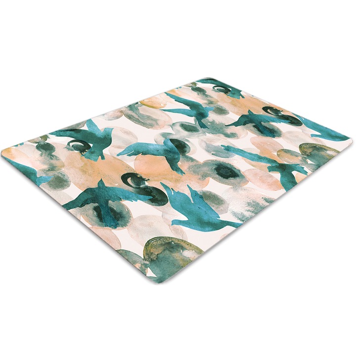 Covor pentru scaun de birou, PVC, pasari de acuarela, Albastru, 140 cm x 100 cm, 010250310030100030204