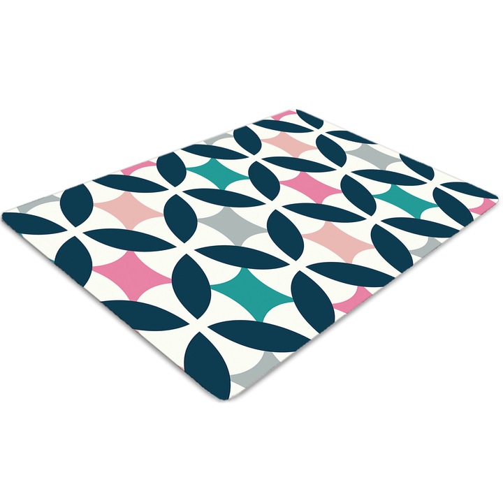 Covor PVC. Tulup. Vinil. Dreptunghi. Retro pastel. Albastru. 100 cm x 70 cm. 010250310010100030184