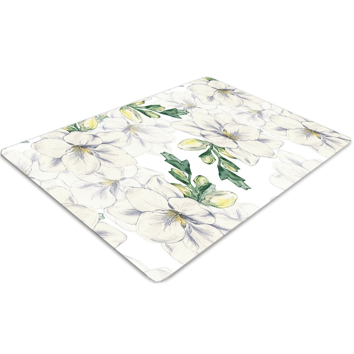 Covor pentru scaun de birou, PVC, flori de frezie, Verde, 140 cm x 100 cm, 010250310030100030261