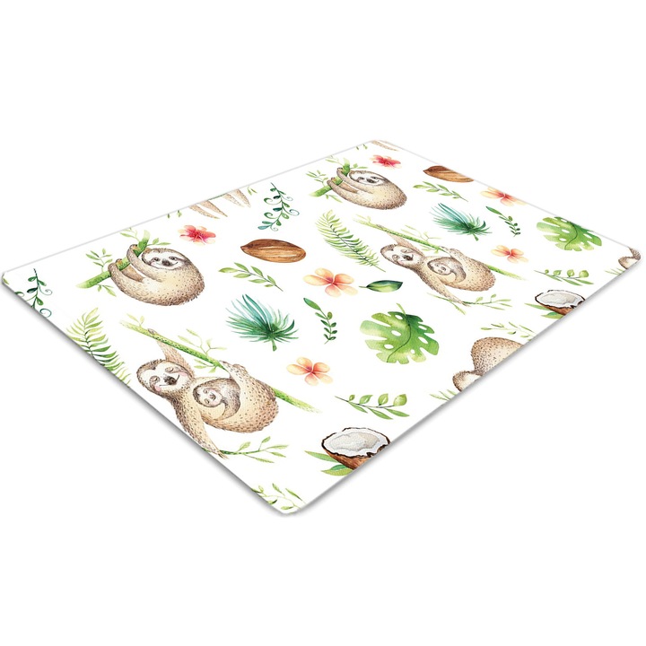 Covor pentru scaun de birou, PVC, leniwce, Verde, 140 cm x 100 cm, 010250310030100030227