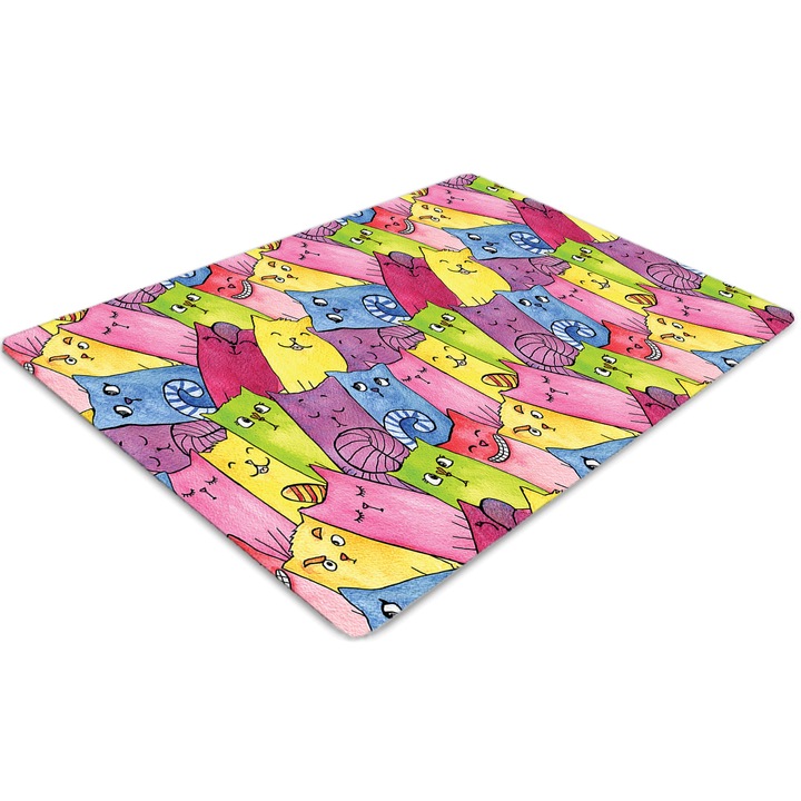 Covor pentru scaun de birou, PVC, pisici fericite, Roz, 140 cm x 100 cm, 010250310030100030244