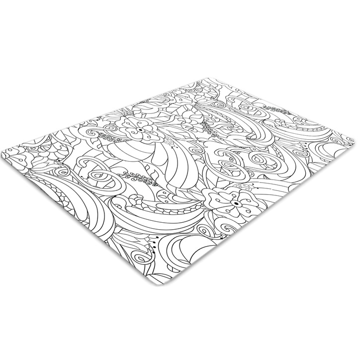 Covor pentru scaun de birou, PVC, model de doodle, Gri, 140 cm x 100 cm, 010250310030100006570