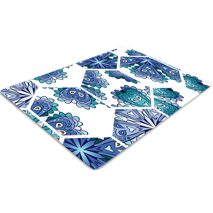Covor PVC, Tulup, Vinil, Dreptunghi, Flori hexagonale, Albastru, 100 cm x 70 cm, 010250310010100030762