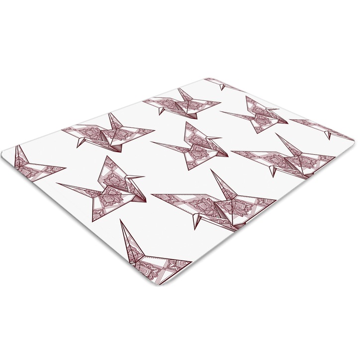 Covor pentru scaun de birou, PVC, pasari origami, Roz, 140 cm x 100 cm, 010250310030100029304