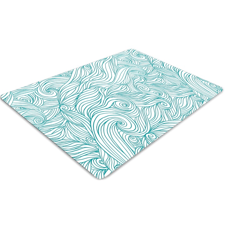 Covor pentru scaun de birou, PVC, valuri de epoca, Albastru, 140 cm x 100 cm, 010250310030100007925