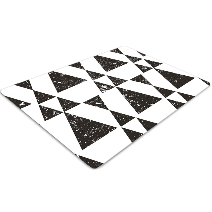 Covor pentru scaun de birou, PVC, triunghiuri albe negre, Gri, 140 cm x 100 cm, 010250310030100011799