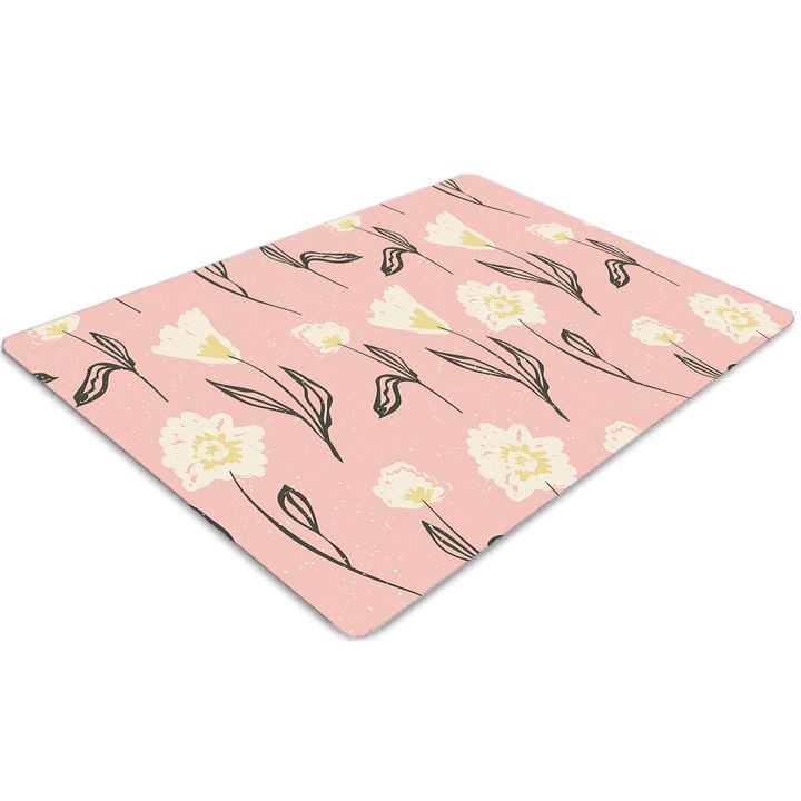 Covor pentru scaun de birou, PVC, flori delicate, Roz, 140 cm x 100 cm, 010250310030100011882