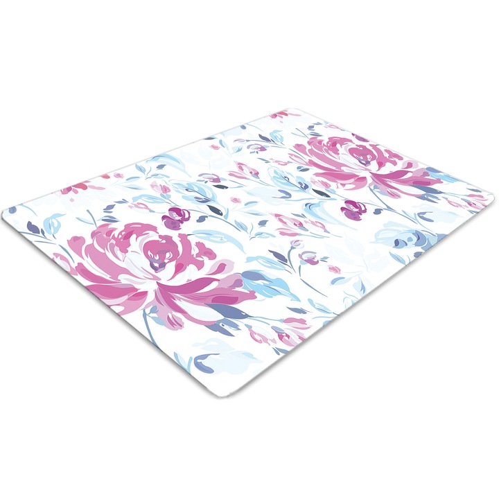 Covor pentru scaun de birou, PVC, flori violete, Albastru, 140 cm x 100 cm, 010250310030100030858