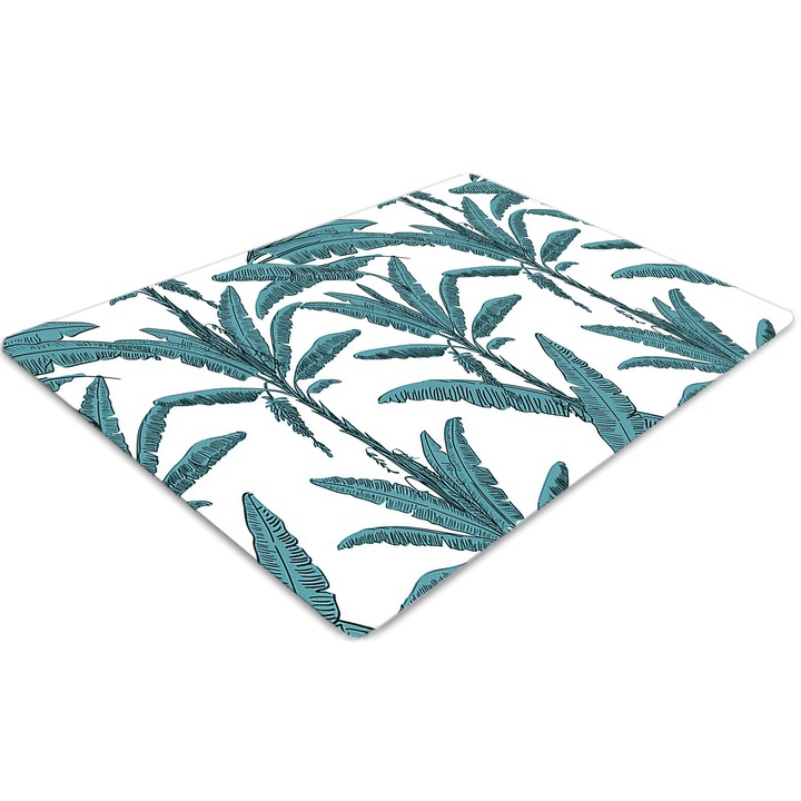 Covor pentru scaun de birou, PVC, ramuri de palmier, Albastru, 140 cm x 100 cm, 010250310030100029909