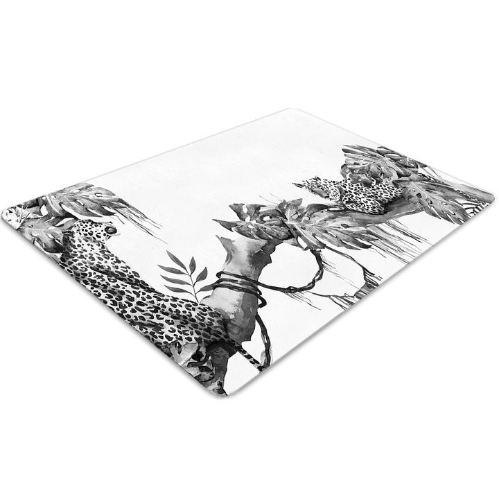 Covor pentru scaun de birou, PVC, ghepard pe o ramura, Gri, 140 cm x 100 cm, 010250310030100011911