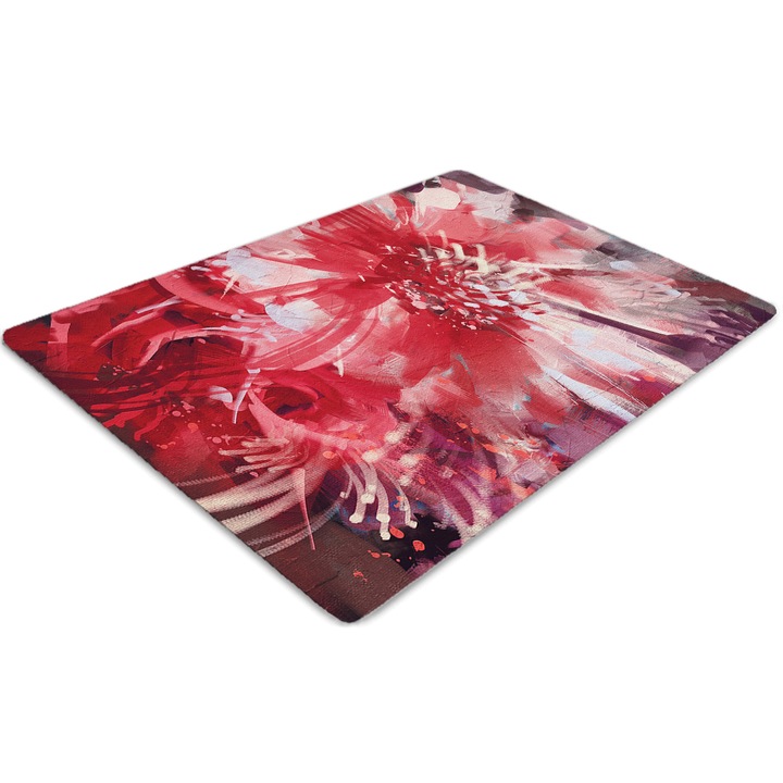 Covor pentru scaun de birou, PVC, floare rosie, Roz, 140 cm x 100 cm, 010250310030100030585