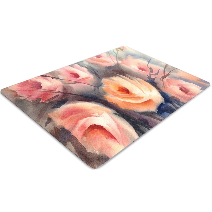 Covor pentru scaun de birou, PVC, trandafiri portocalii, Roz, 140 cm x 100 cm, 010250310030100030539