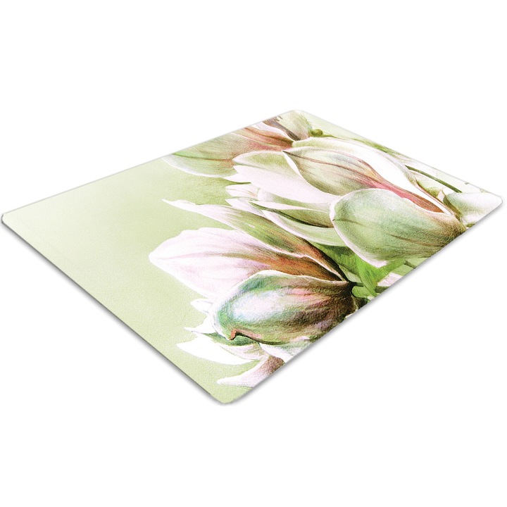 Covor pentru scaun de birou, PVC, flori de magnolie, Verde, 140 cm x 100 cm, 010250310030100030717