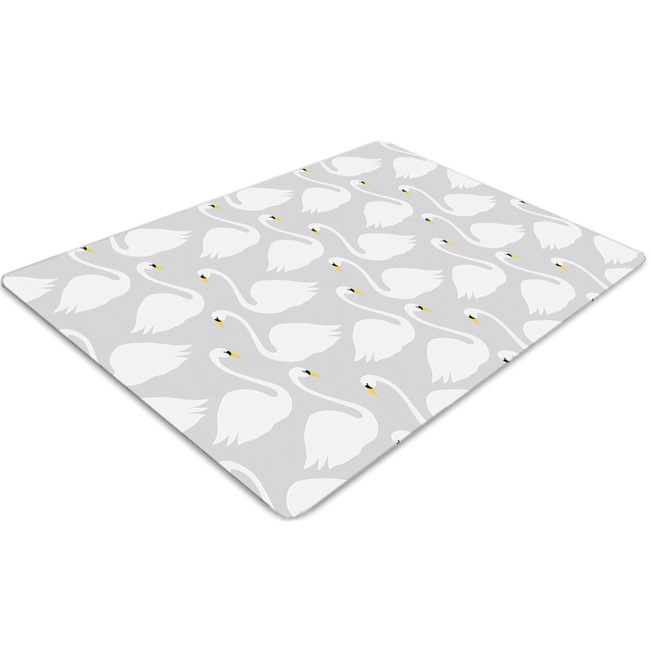 Covor pentru scaun de birou, PVC, lebedele albe, Albastru, 140 cm x 100 cm, 010250310030100030566