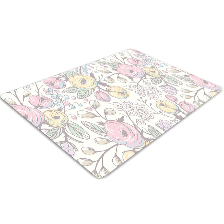 Covor pentru scaun de birou, PVC, flori colorate, Verde, 140 cm x 100 cm, 010250310030100030826