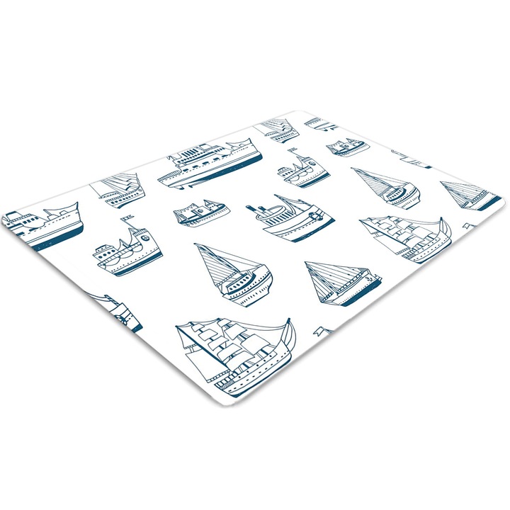 Covor pentru scaun de birou, PVC, corabii albastre, Albastru, 140 cm x 100 cm, 010250310030100030728