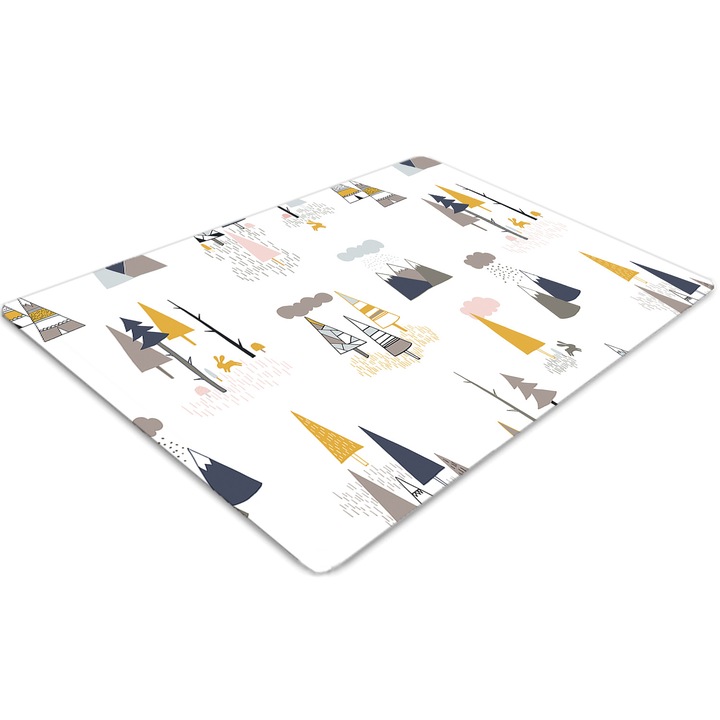 Covor PVC. Tulup. Vinil. Dreptunghi. Copaci desenati. Maro. 140 cm x 100 cm. 010250310030100030700