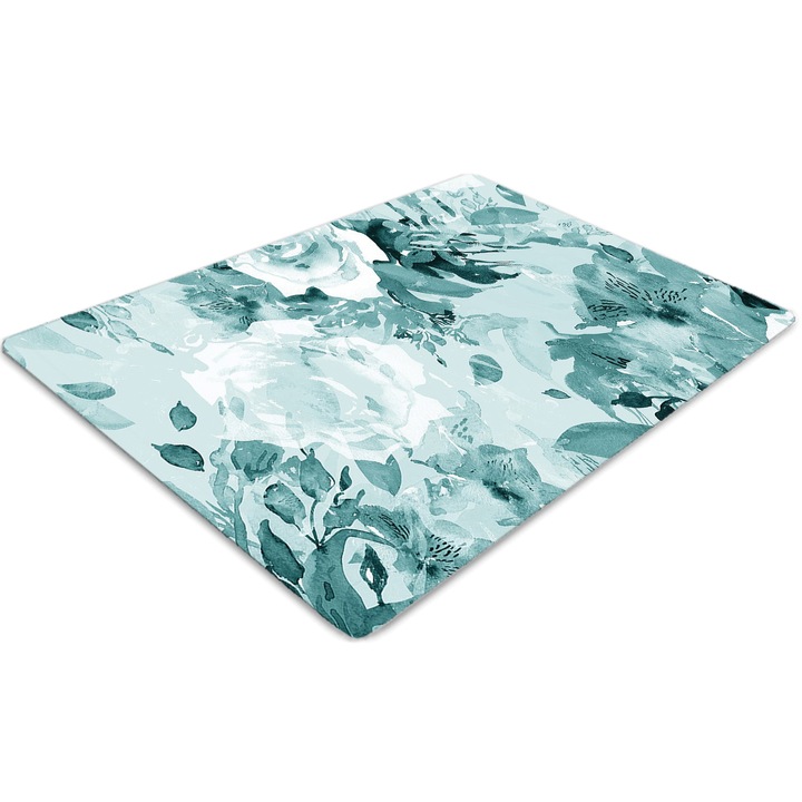 Covor pentru scaun de birou, PVC, flori albastre, Albastru, 140 cm x 100 cm, 010250310030100019439