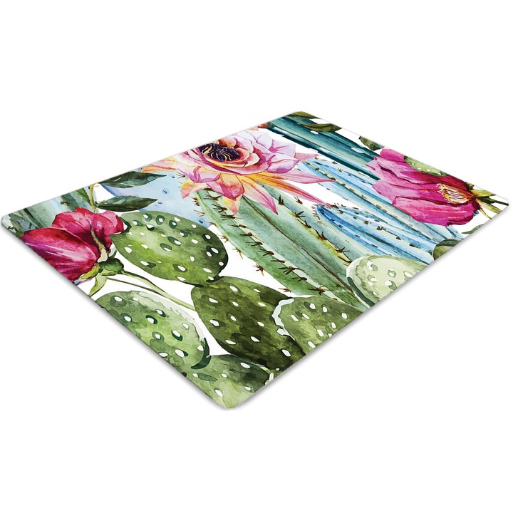 Covor pentru scaun de birou, PVC, cactusi colorati, Verde, 140 cm x 100 cm, 010250310030100029905