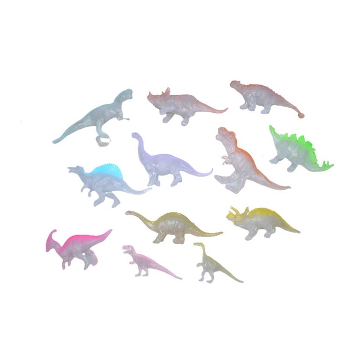 Комплект от 12 фосфоресциращи динозаври Midex 633382, Прозрачен