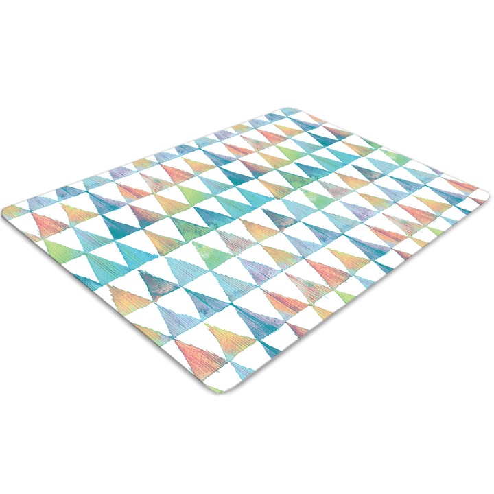 Covor PVC. Tulup. Vinil. Dreptunghi. Triunghiuri geometrice. Albastru. 120 cm x 90 cm. 010250310020100030441