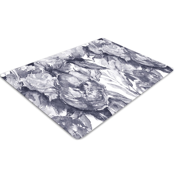 Covor pentru scaun de birou, PVC, flori cenusii, Albastru, 140 cm x 100 cm, 010250310030100030788