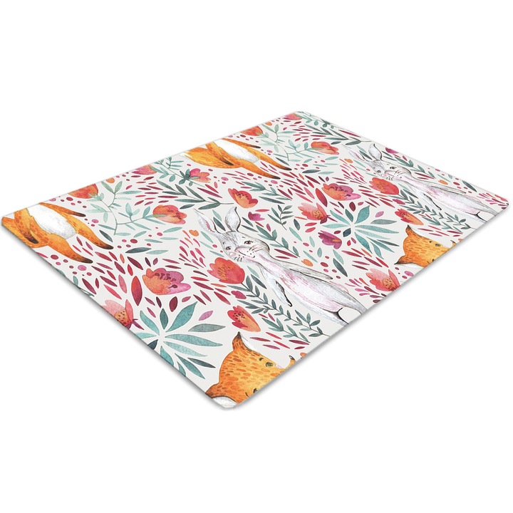 Covor pentru scaun de birou, PVC, vulpe si iepure, Roz, 140 cm x 100 cm, 010250310030100030097