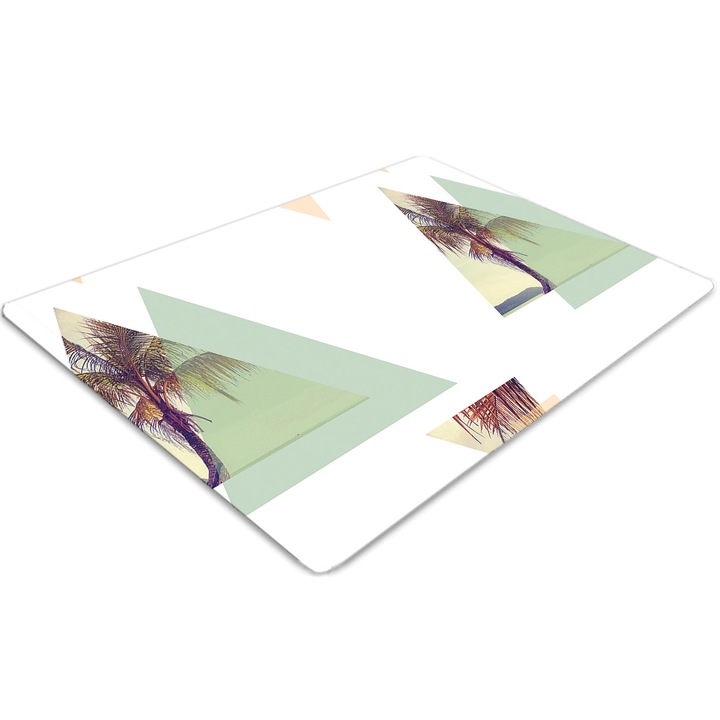 Covor pentru scaun de birou, PVC, palmieri in triunghiuri, Verde, 140 cm x 100 cm, 010250310030100012266