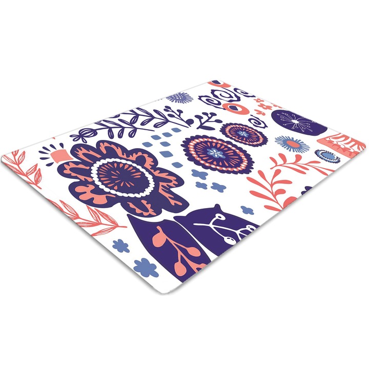 Covor pentru scaun de birou, PVC, flori abstracte, Albastru, 140 cm x 100 cm, 010250310030100012238