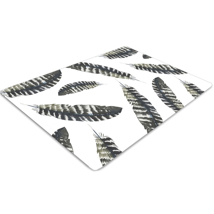 Covor pentru scaun de birou, PVC, pene stil boho, Gri, 140 cm x 100 cm, 010250310030100029863