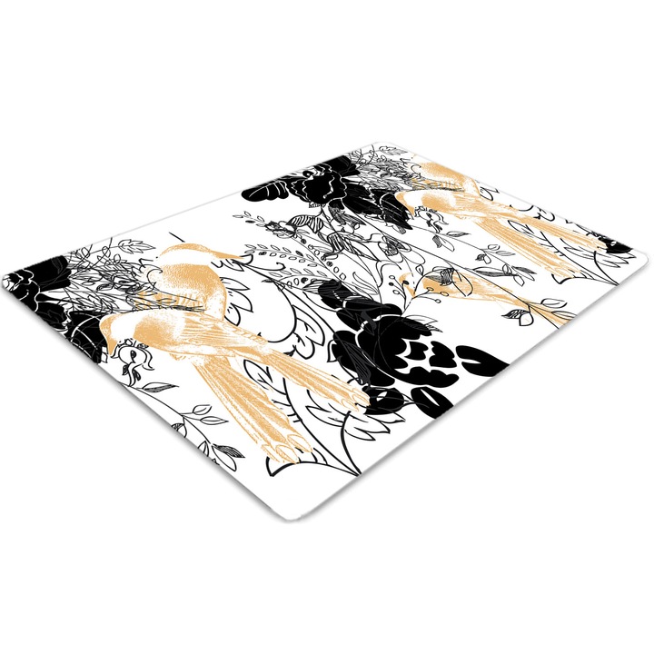 Covor pentru scaun de birou, PVC, pasari de aur, Gri, 140 cm x 100 cm, 010250310030100012239