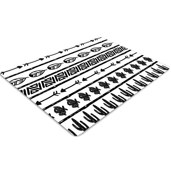 Covor pentru scaun de birou, PVC, boho alb-negru, Alb, 140 cm x 100 cm, 010250310030100012280