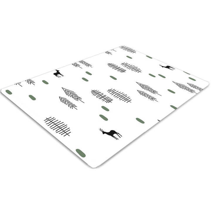 Covor pentru scaun de birou, PVC, caprioare in padure, Gri, 140 cm x 100 cm, 010250310030100012278