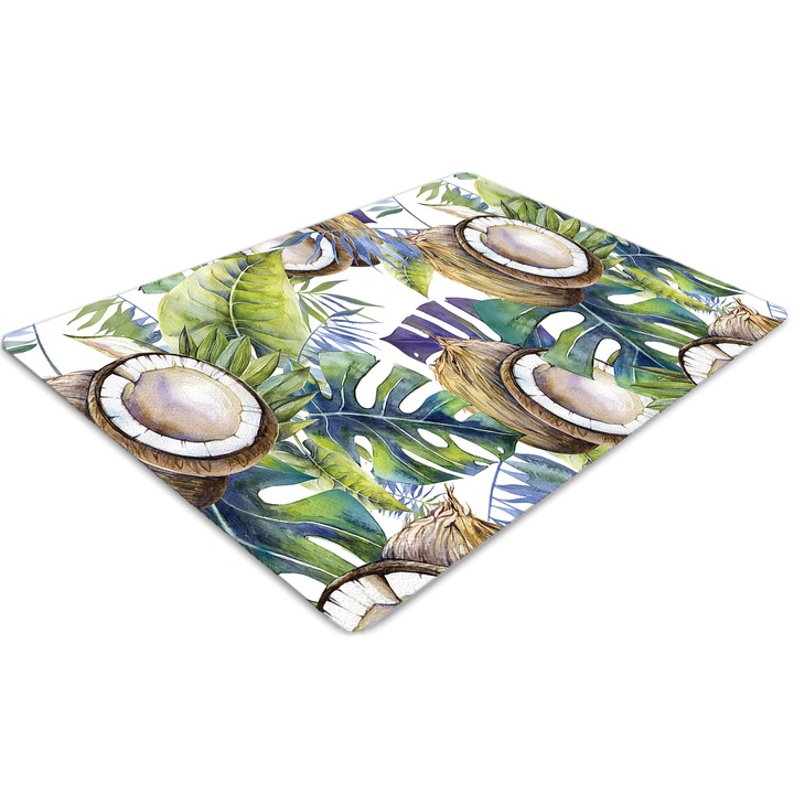 Covor pentru scaun de birou, PVC, nuci de cocos si frunze, Verde, 140 cm x 100 cm, 010250310030100029989