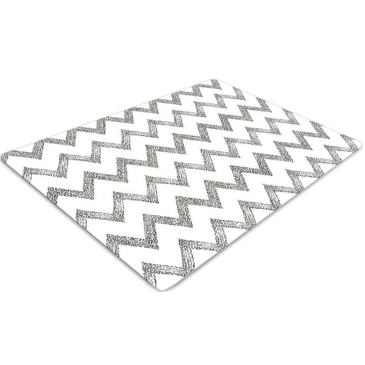 Covor pentru scaun de birou, PVC, zigzaguri de argint, Gri, 140 cm x 100 cm, 010250310030100030217