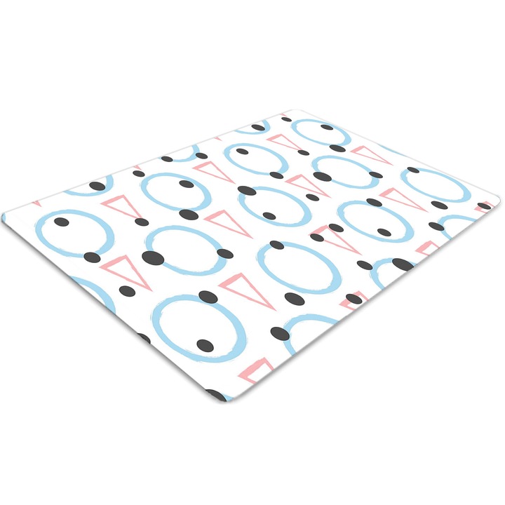 Covor pentru scaun de birou, PVC, roti si triunghiuri, Albastru, 140 cm x 100 cm, 010250310030100030228